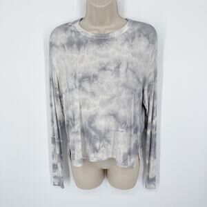 Enza Costa Women's Tie-Dye Silk Blend Long Sleeve Top NEW Size S Gray Round Neck